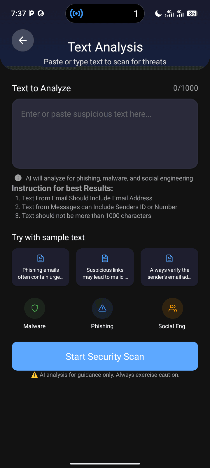 Message Scanner Screenshot